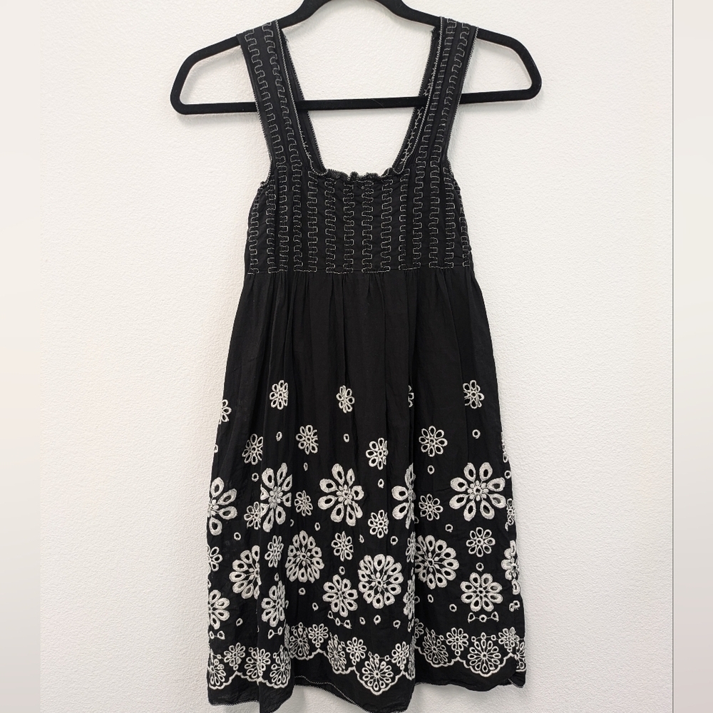 Max Studio Black And White Floral Eyelet Cotton Tank Dress sz S Boho Whimsigoth